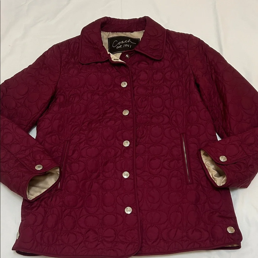 Coach Maroon Quilted Logo Jacket M